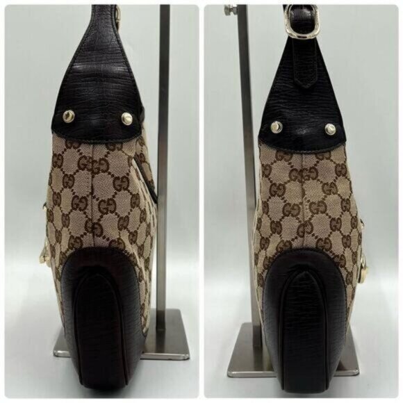 Authentic GUCCI GG Jackie Sherry Web Canvas Handbag Shoulder Bag Charm Ophidia - Picture 6 of 13